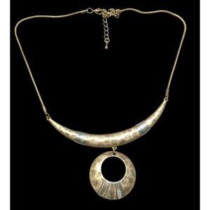 Vintage Brutalist Egyptian Two Tone Gold & Silver Bohemian Crescent Statement Ne